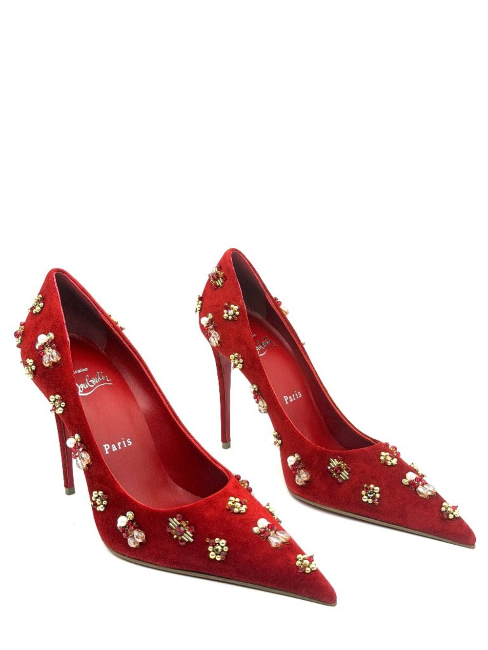 Christian Louboutin MIX KATE 100 Embellished Beaded Suede Heels Pumps - Picture 7 of 15